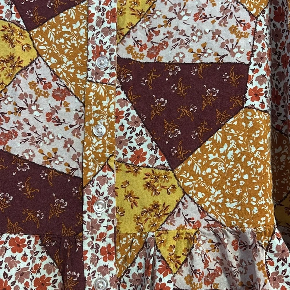 Charlotte By Cato Girls XL (18) Button Patchwork Peplum Top Long Sleeves Boho